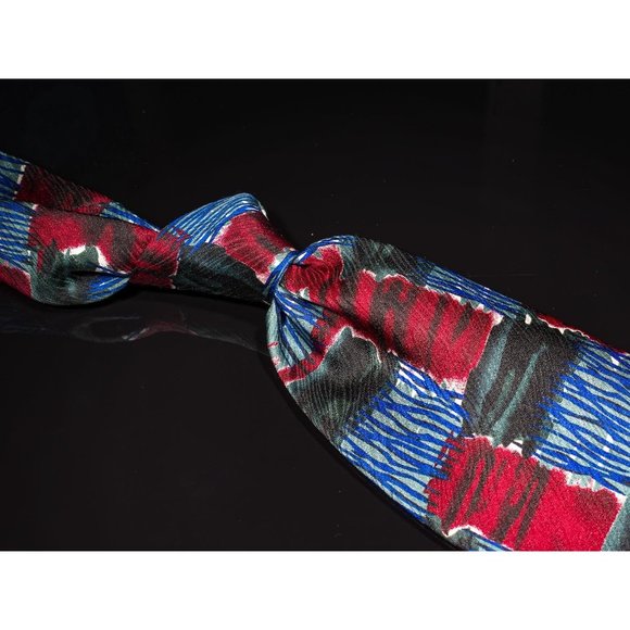Vintage J. Garcia Wetlands 1 Gray Red Abstract 100% Silk Mens Designer Tie - Picture 1 of 5